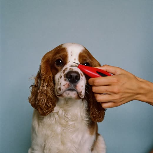 A spaniel being clipped