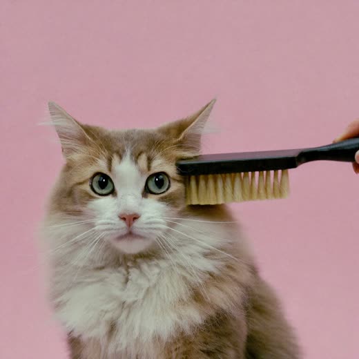 A long-haired cat being brushed
